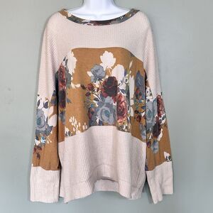 Plus 3X Fall Waffle Knit Floral Tunic Top Casual Pullover Stretch Boho Cozy Soft